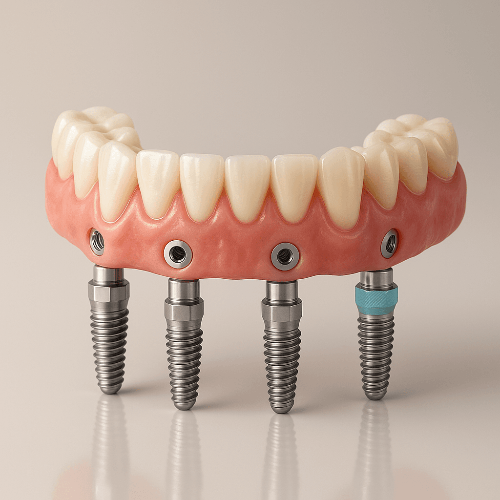 Modelo de prótesis dental fija de arco completo sostenida por implantes