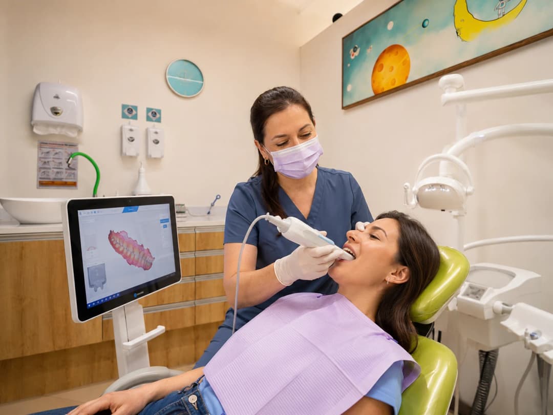 Dra. Jennifer Cáceres realizando un escaneo intraoral digital